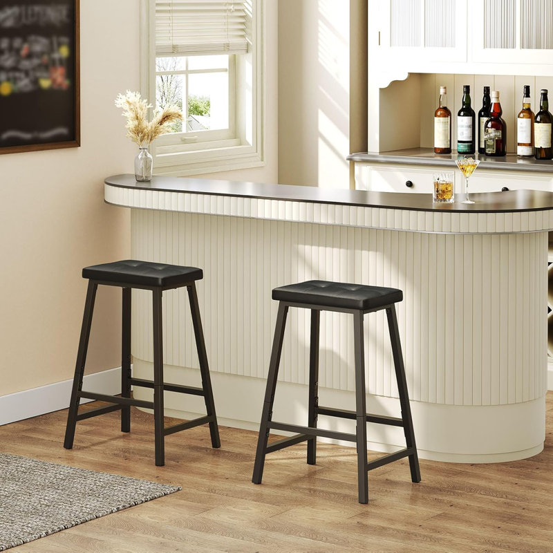 17 Stories Laveon Bar Stools Set Of 2 PU Upholstered Barstools 23.6 Inches Bar Chairs Counter Height Bar Stools For Kitchen Dining Room Bar Easy Assembly Wayfair
